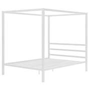 Slickblue Queen size Sturdy Metal Canopy Bed Frame in White Finish
