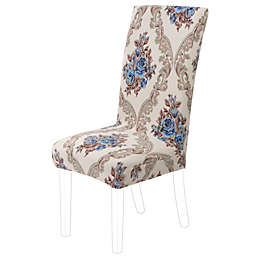 PiccoCasa Stretch Spandex Dining Chair Slipcover Khaki And Blue, 1 Piece