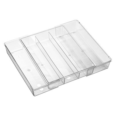 mDesign Expandable In-Drawer 3 Section  Kitchen Utensil Organizer Tray - Clear