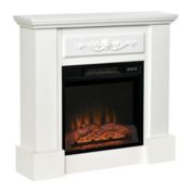 HOMCOM 32" Electric Fireplace with Mantel, Freestanding Heater with LED Log Flame, Overheat Protection and Remote Control, 1400W, White