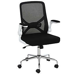 Vinsetto Ergonomic Mesh Office Chair Rocking Swivel Computer Task Desk Chair with Folding Backrest, Lumbar Support, Flip-up Arms and Adjustable Height, Black