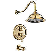 Infinity Merch 8 inches Square Rain Shower Head and Faucet in Gold