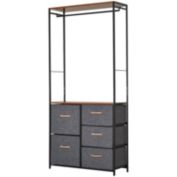 Halifax North America Industrial Storage Cabinet Coat Rack Bedroom Hall Tree Organiser with Long Coat Hanger  5 Drawers & Storage Shelf