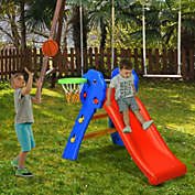Costway-CA 2 Step Children Folding Slide with Basketball Hoop