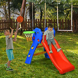 Costway-CA 2 Step Children Folding Slide with Basketball Hoop