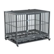 PawHut Heavy Duty Steel Dog Crate & Kennel Removable Tray Pet Cage Playpen w/ Wheels for Training Indoor Outdoor Grey Vein 42.5" L x 30" W x 34.5" H