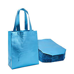 Sparkle and Bash Non Woven Reusable Tote Bags, Metallic Blue Gift Bags with Handles (10x8 In, 20 Pack)