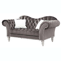Passion Furniture Wilshire 75 in. Dark Gray Velvet 3-Seater Sofa with 2-Throw Pillow