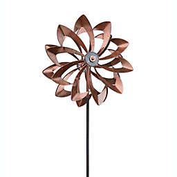 Plow & Hearth Solar LED Flower Garden Wind Spinner, in Copper