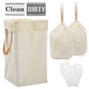 Juvale 5 Piece Large Collapsible Laundry Hamper with 2 Removable Liner Bags and Folding Frame (Beige, 13 x 23 In)