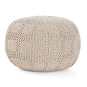Contemporary Home Living 20" Ivory Contemporary Hand Knitted Pouf Ottoman with Filler