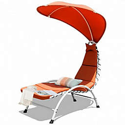 Costway Patio Hanging Swing Hammock Chaise Lounger Chair with Canopy-Orange