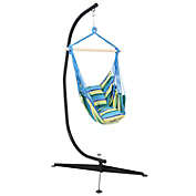 Sunnydaze Double Cushion Hanging Rope Hammock Chair Swing with C-Stand for Backyard and Patio - 265 lb Weight Capacity - Ocean Breeze