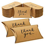 Sparkle and Bash 100 Pack Kraft Wedding Favor Pillow Boxes, Bulk Thank You Gift Wrap for Party Supplies (5 x 3 In)