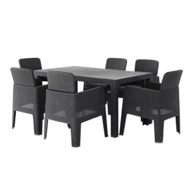 DUKAP Lucca 7 Piece Dining Set, Black With Grey Cushions