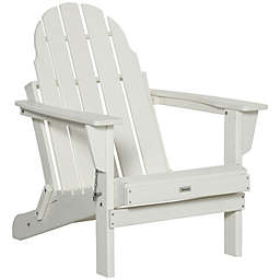 Outsunny Folding Adirondack Chair, HDPE Outdoor All Weather Plastic Lounge Beach Chairs for Patio Deck and Lawn Furniture, White