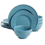 Gibson Home Plaza Cafe 12 Piece Stoneware Dinnerware Set in Turquoise