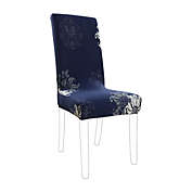 PiccoCasa Washable Spandex Dining Chair Cover, 1 Piece, Dark Blue And Floral