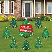 Big Dot of Happiness Snowy Christmas Trees - Yard Sign and Outdoor Lawn Decorations - Classic Holiday Party Yard Signs - Set of 8