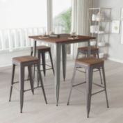 Merrick Lane Set of 4 Hamburg 30 Inch Tall Clear Coated Gray Metal Bar Counter Stool With Textured Walnut Elm Wood Seat