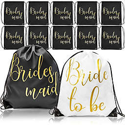 Sparkle and Bash Bridal Party Drawstring Backpacks, Bridesmaid and Bride to Be (14 x 16.6 in, 12 Pack)