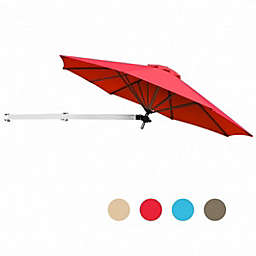 Costway 8ft Wall-Mounted Telescopic Folding Tilt Aluminum Sun Shade Umbrella-Burgundy