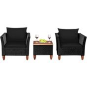 Costway-CA 3 Pieces Outdoor Patio Rattan Furniture Set-Black