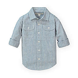 Hope & Henry Baby Boys' Long Sleeve Relaxed Double Pocket Button Down Shirt, Blue Stripe Double Flap Pockets, 12-18 Months