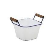 Cheungs Decorative Lacquered Finish White Storage With Side Wood Handles - Blue Rim