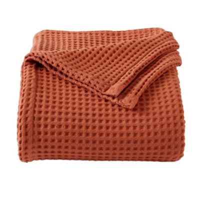 Market & Place Cotton Waffle Knit Lightweight King Bed Blanket in Burnt Orange
