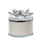 Kingston Living 4" Clear and White Shimmering Lotus Crystal Round Decorative Box with Lid
