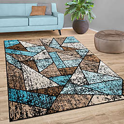 Paco Home Brown Blue Area Rug for Living Room with Colorful Geometric Pattern