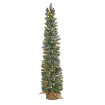 Nearly Natural 4&#39; Pre-Lit Potted Slim Pine Artificial Christmas Tree, Clear Lights