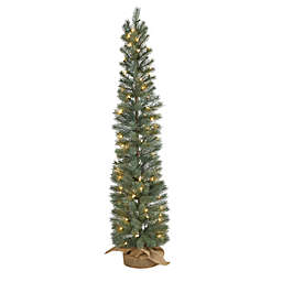 Nearly Natural 4' Pre-Lit Potted Slim Pine Artificial Christmas Tree, Clear Lights