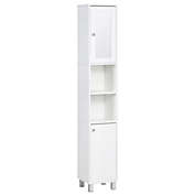 kleankin Tall Bathroom Storage Cabinet with Mirror, Wooden Freestanding Tower Cabinet with Adjustable Shelves, for Bathroom, or Living Room, White