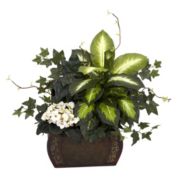 Nearly Natural 26" African Violet, Dieffenbachia & Ivy with Chest Silk Plant in Planter