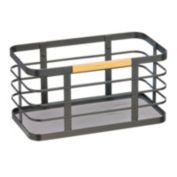 mDesign Metal Wire Wall Mount Kitchen Storage Bin Basket, Matte Black/Natural