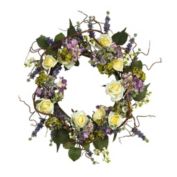 Nearly Natural 24" Hydrangea Rose Wreath Mixed