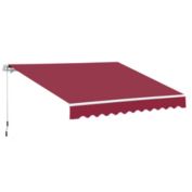 Outsunny 12&#39; x 8&#39; Outdoor Patio Manual Retractable Exterior Window Awning Sunshade, Shelter with Durable PU Design, Wine Red