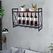 Stock Preferred Wall Mount Wine Rack Organizer with Glass Holder & Storage Shelf 2-Tiers 25kg