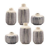 Contemporary Home Living Set of 6 White and Blue Terra Cotta Mini Vases 6.25"