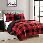 Sweet Home Collection 4 Piece Buffalo Check Plaid Design Reversible to Solid Color with 2 Shams & Throw Pillow, Full/Queen, Burgundy