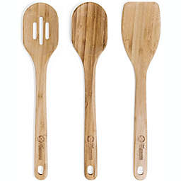 Chef Pomodoro Wooden Cooking Utensils 3-Piece Set, Bamboo   Large 12.5-Inch Spatula, Spoon, Slotted Spoon   Pan Kitchen Frying Set