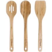 Chef Pomodoro Wooden Cooking Utensils 3-Piece Set, Bamboo   Large 12.5-Inch Spatula, Spoon, Slotted Spoon   Pan Kitchen Frying Set