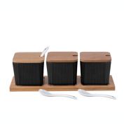 Bruntmor 3 Pcs White Canisters Sets For The Kitchen   Food Storage Containers, Coffee, Sugar, Spice Jars ,Tea Storage Container, Candy Jar, Ceramic Condiment Jar, Spice Jars With Bamboo Lids and Spoon