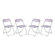 LeisureMod Lawrence Acrylic Folding Chair With Metal Frame, Set of 4 - Magenta