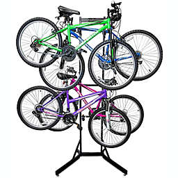 Bike Garage Storage Rack, 4 Bicycle Garage Floor Stand, Adjustable, Freestanding, Adjustable Hooks, For Mountain & Road bicycles, Universal For Indoor Use