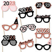 Big Dot of Happiness Rose Gold Happy New Year Glasses - Paper Card Stock 2023 New Year&#39;s Eve Party Photo Booth Props Kit - 10 Count