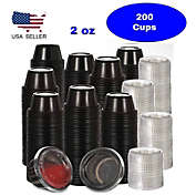 Kitcheniva 2 Oz Black Plastic Disposable Clear Cover 200 Cups with 200 Lids