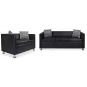 vidaXL Sofa Set 2-Seater and 3-Seater Black Faux Leather